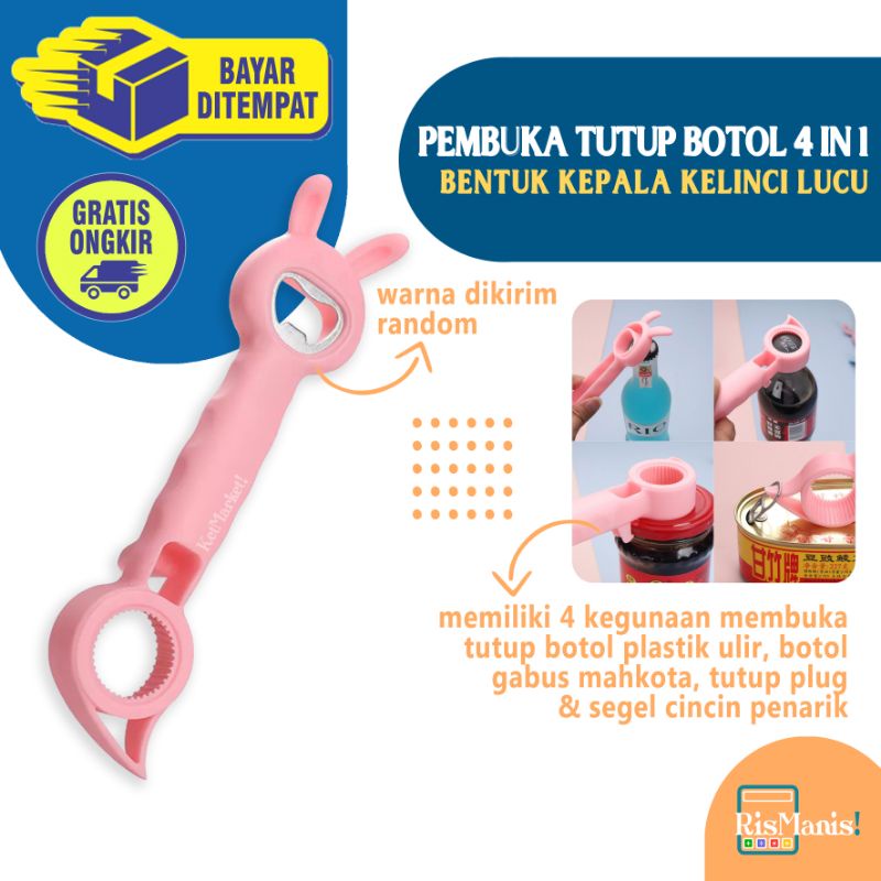 4 IN 1 CUTE BOTTLE OPENER - Pembuka Tutup Botol Stainless Steel Sekrup Penarik Toples Bentuk Kelinci