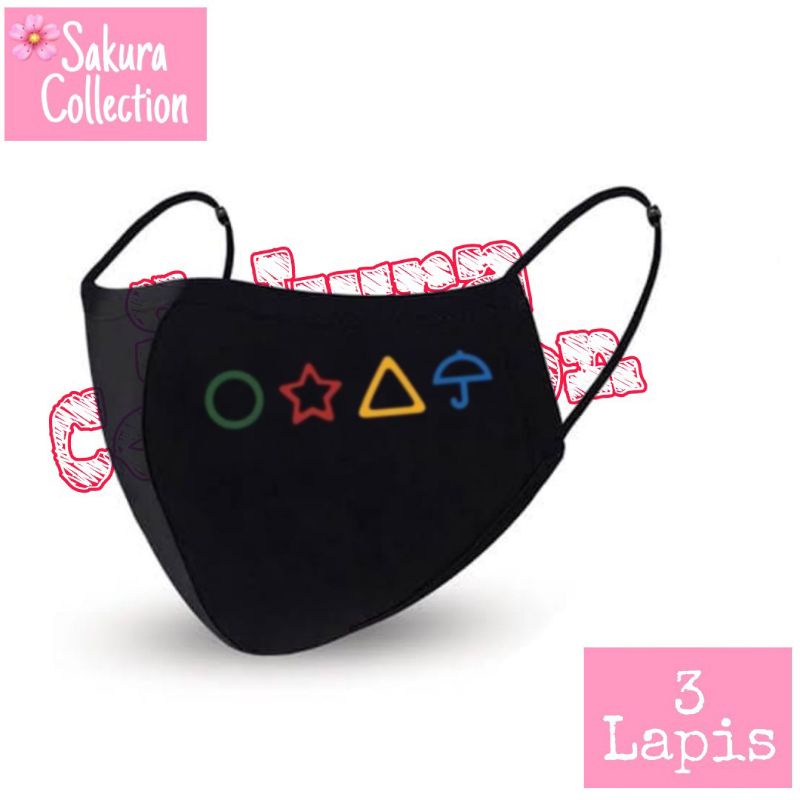 Masker Kain 3 Lapis / Scuba Anak Dewasa / Earloop Logo SQUIDGAME Korea karakter anak sd smp sma