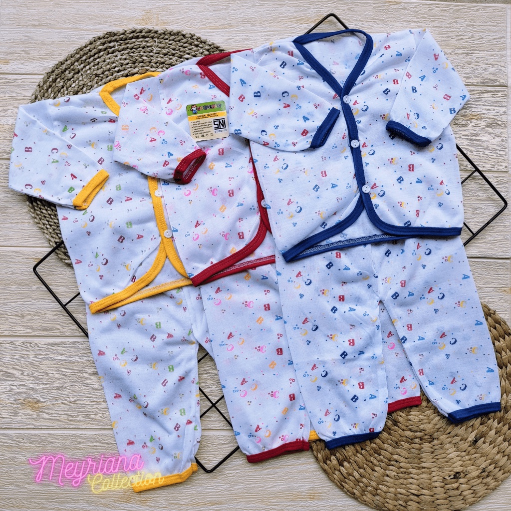 3 Setelan Baju Bayi Lengan Panjang Motip Alfabet Usia 0-6 Bulan Meyriana Collection