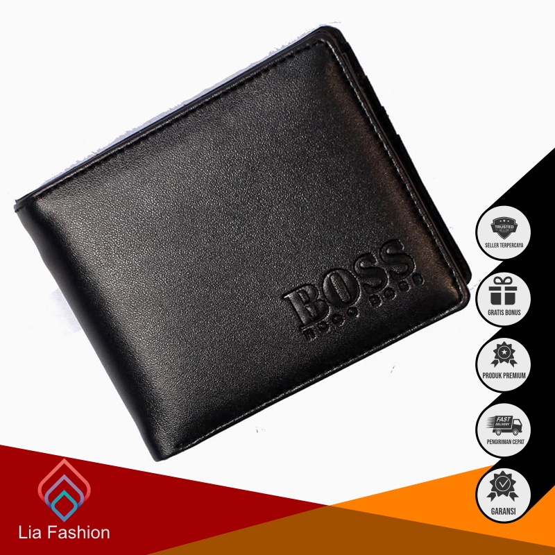 LF X BOS - Dompet Kulit Asli Unisex Pria Wanita Model Lipat Dua Pendek Terdapat 6 Slot Warna Cokelat