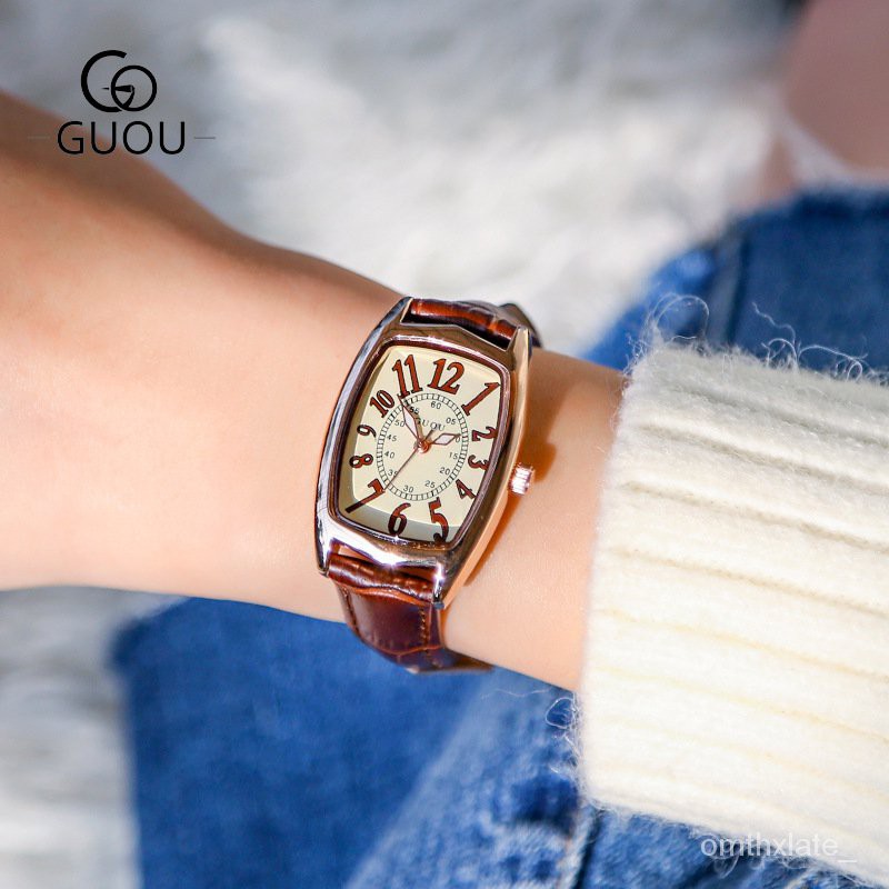 Guou Watch Fashion Wanita Berjaga-jaga Kuarsa Watch Retro Persegi Panjang Kecil Wanita Berjaga-j