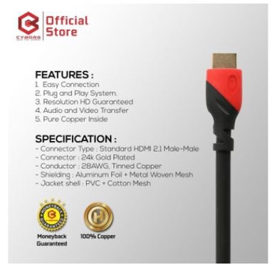 Kabel hdmi 2.0 cyborg 5m gold m-m 4k 2k uhd hdr hdcp ethernet for pc laptop ps 3 4 dvd - Cable hdtv 5 meter 3d