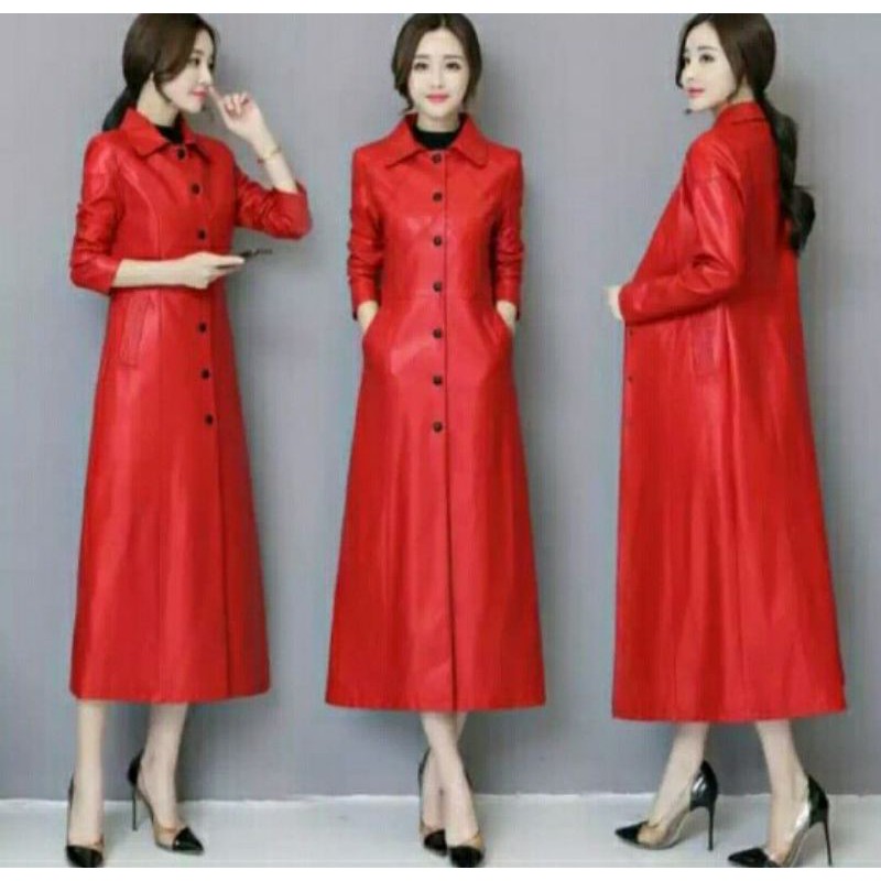 Jaket Kulit Wanita Sintetis /Jaket Semi Kulit Wanita / Jubah Wanita / Jaket Jubah Wanita Panjang / L