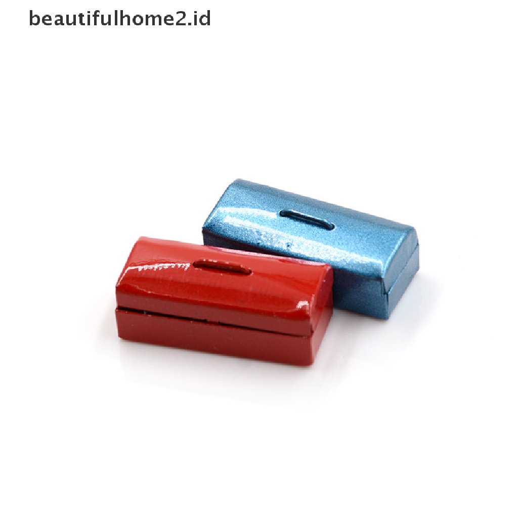 (beautifulhome2.id) Mainan Miniatur Kotak Perkakas Metal Warna Merah / Biru Skala 1: 12 Untuk Rumah Boneka