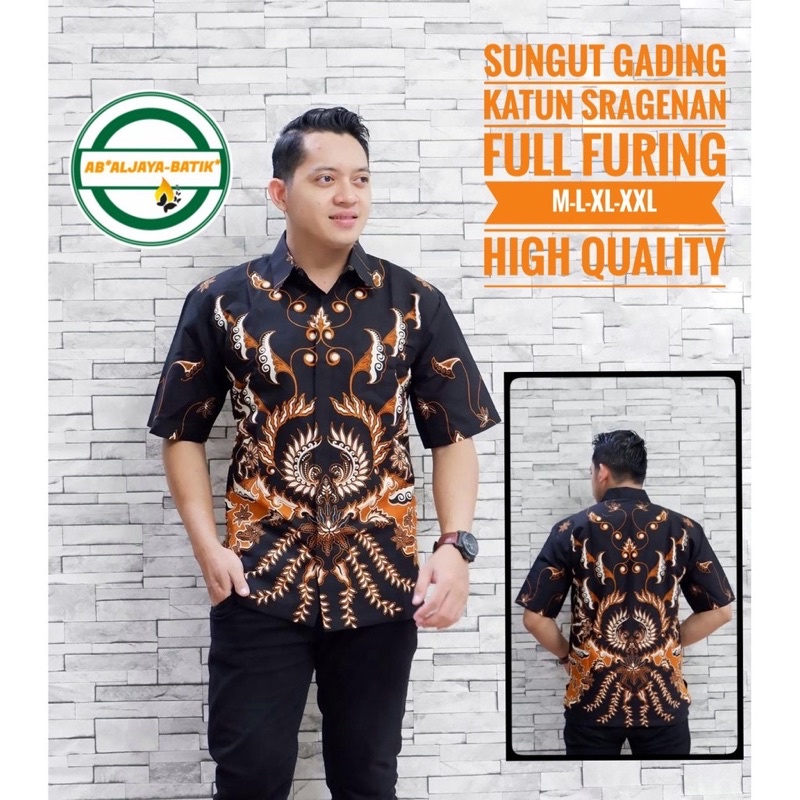 SUNGUT GADING PEN KEMEJA ATASAN PRIA BAJU BATIK SOLO ASLI LENGAN PENDEK KATUN HALUS FULL FURING PREM