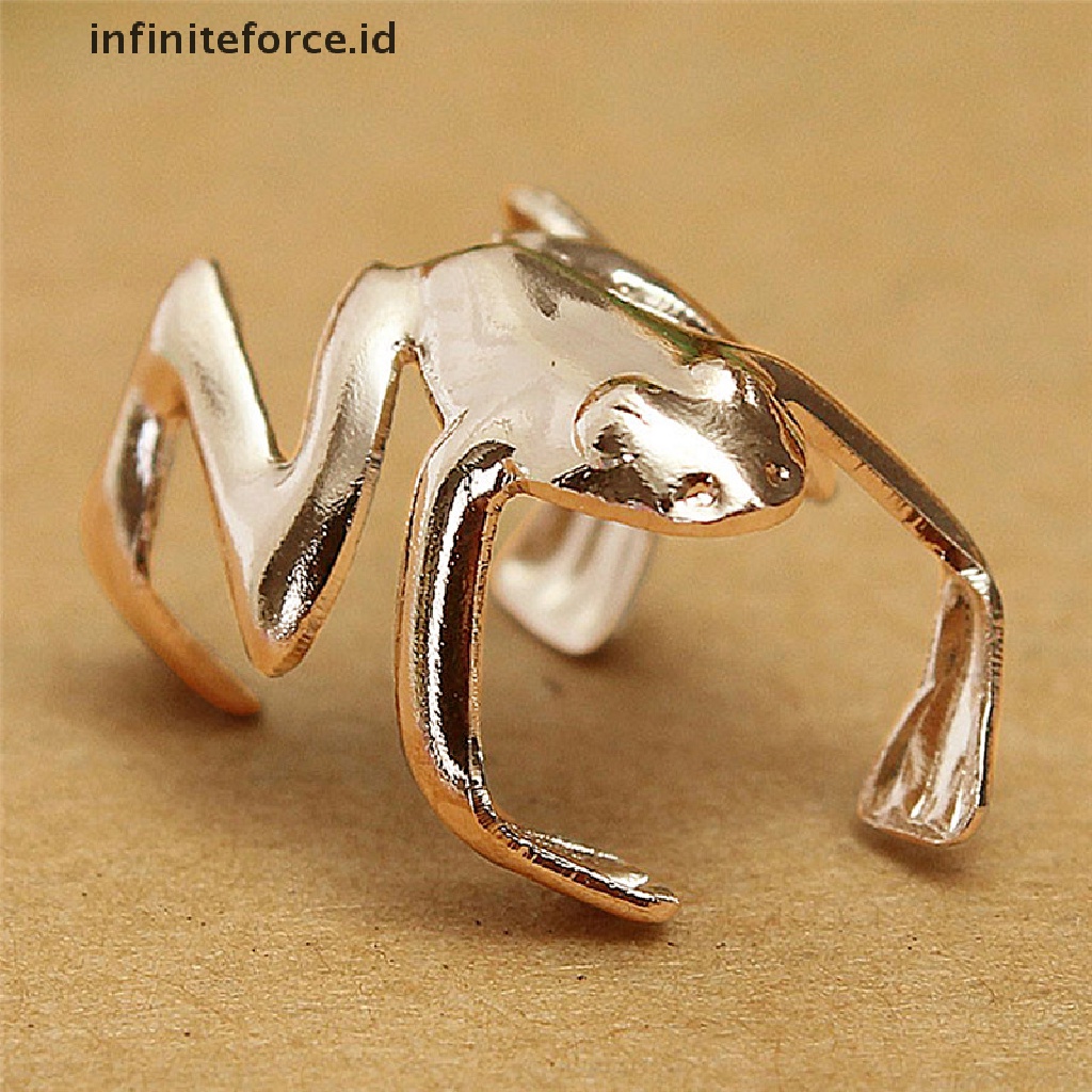 Infiniteforce.id 1pc Anting Cuff Jepit Telinga Lapis Emas Desain Katak Gaya Punk Retro