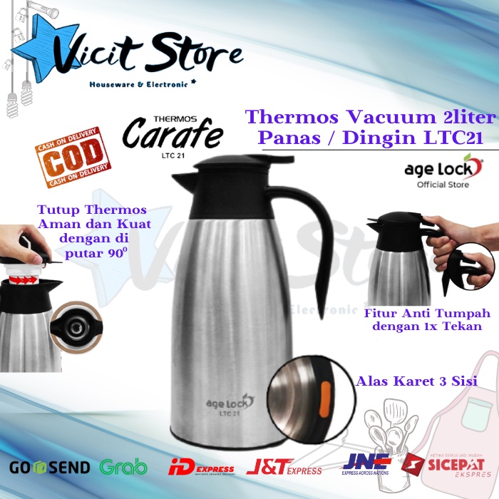 Termos Vacuum 2 Liter AGE LOCK Carafe LTC21 Panas/Dingin Hingga 24JAM