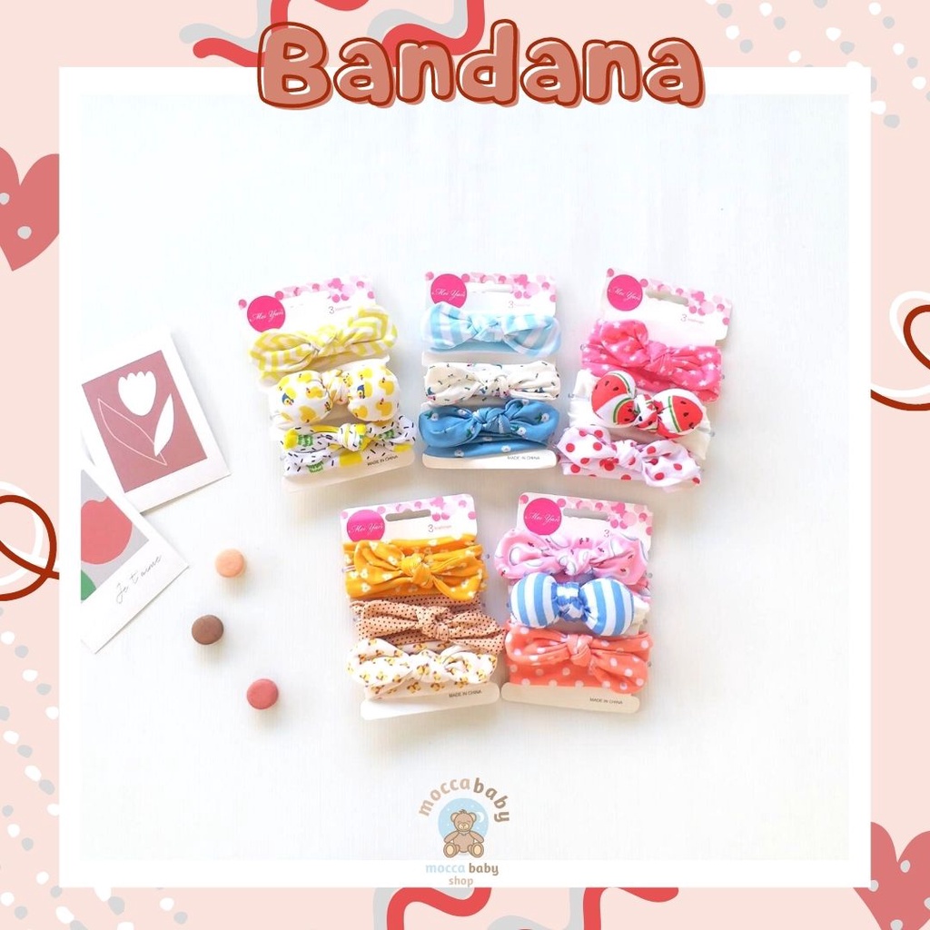 MBSS - BANDANA MOTIF A Bandana Set isi 3 Motif Beda / Headband Bayi Newborn Anak Perempuan Part 1