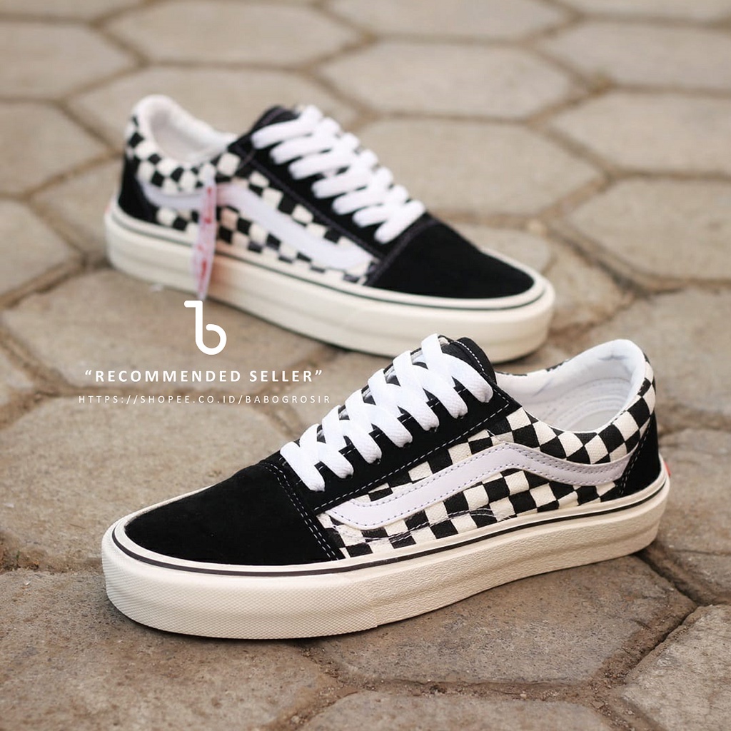 PROMO Vans Oldskool Checkerboard Classic Black White, Waffle DT Anti Slip | Sepatu Sneakers Pria dan Wanita Motif Catur