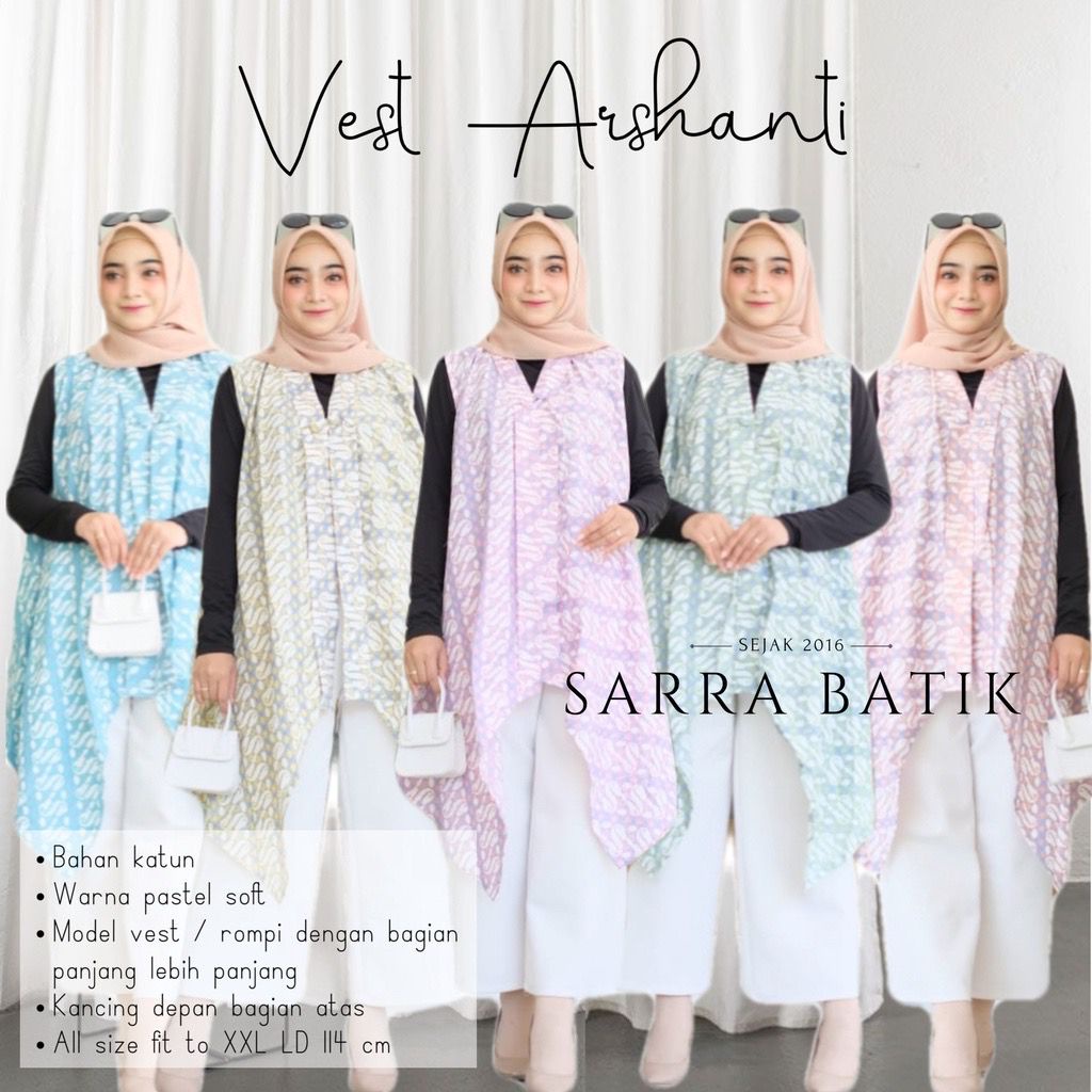 Vest TL Arshanti Batik Outer Pastel Motif Parang Wanita Casual Santai Seragam Kerja Baju Santai Cardigan Panjang