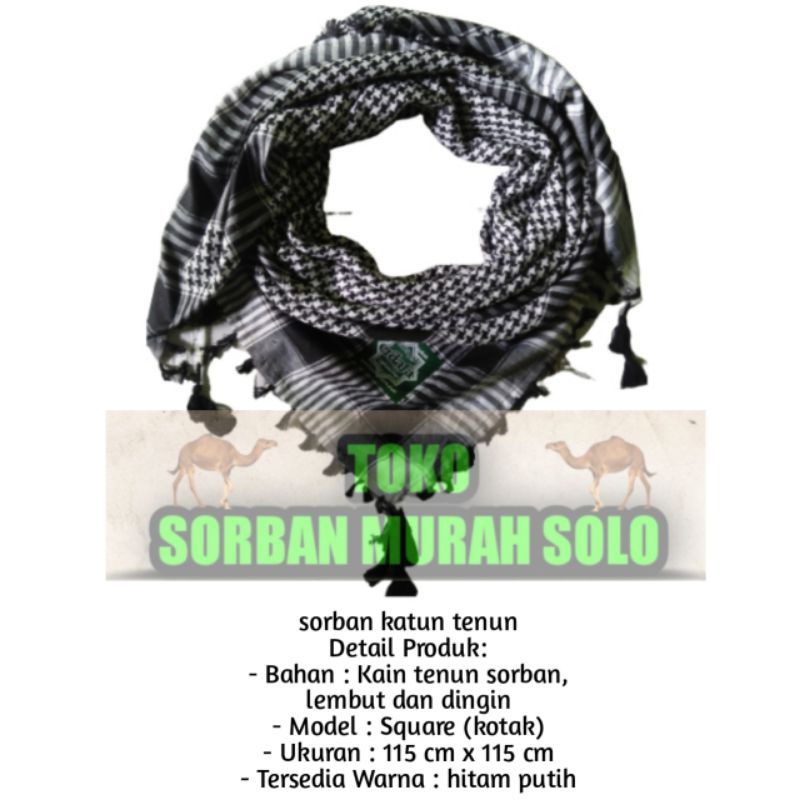 sorban arafat hitam putih motif kotak