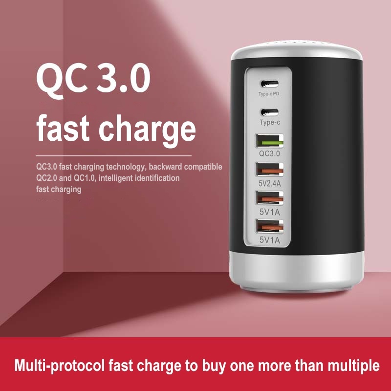 PD 65W USB Fast Charger Quick Charge 3.0 ype C Mobile Phone Dock 6 Port Smart