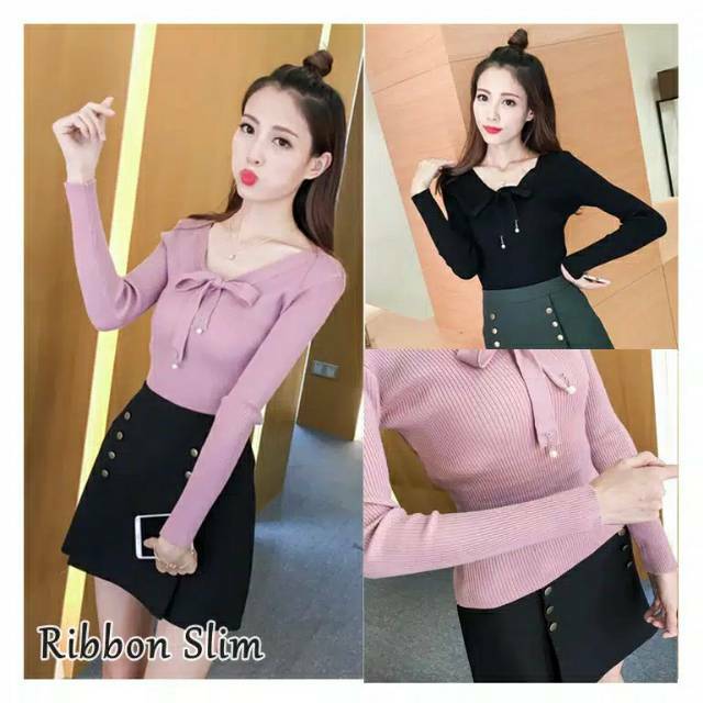 Bluse ribon slim pita mutiara