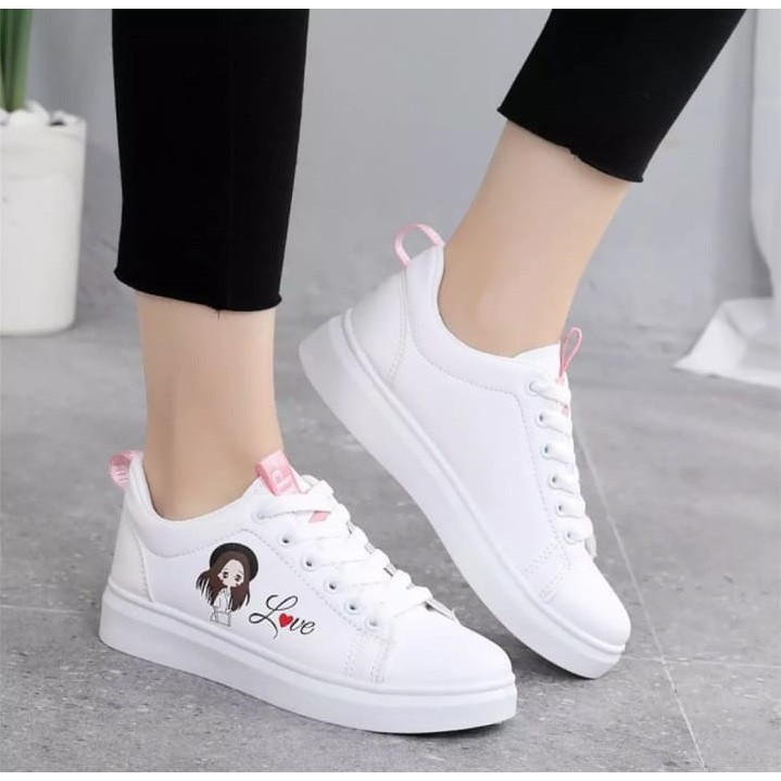 Sepatu Anak Lucu Sneaker Love Girls Putih Hitam Trendi