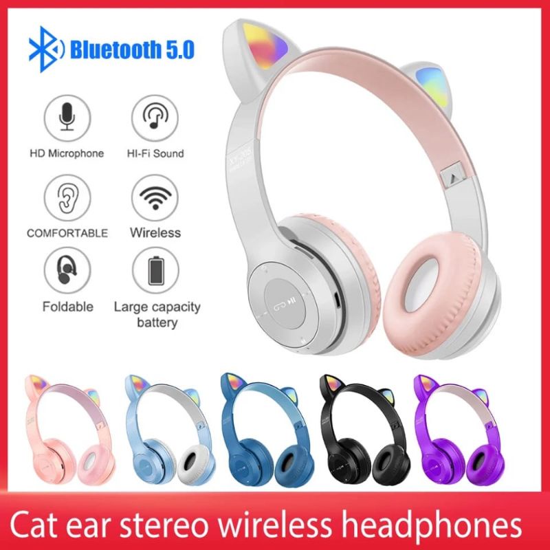 Saiia Store Headphone Kucing Aneka Warna Bluetooth Wireless