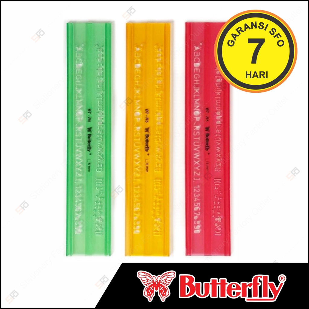 

Penggaris Cetakan Butterfly 20cm BT - R5 - Mal Huruf 5mm