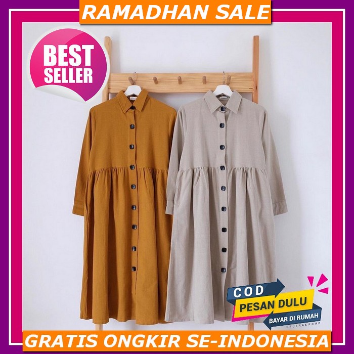 Baju Atasan Tunik Wanita Terbaru 2022 Bahan Katun Toyobo Kombinasi Warna Muslim Full Kancing Depan H