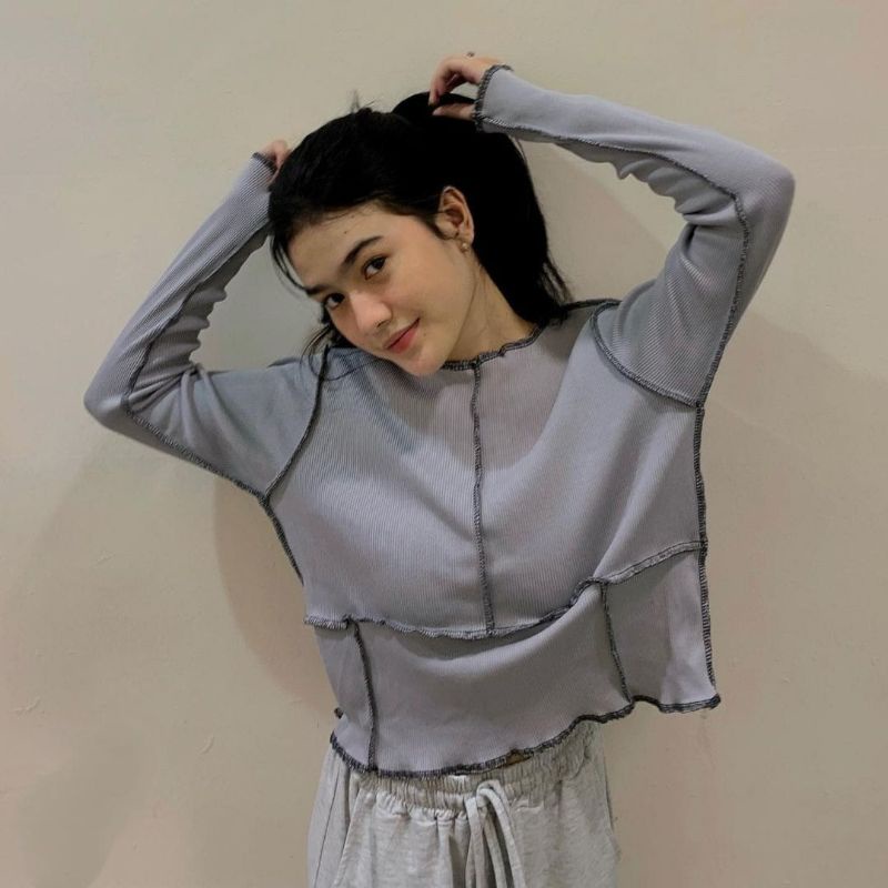 Kayshop - Blouse Lezy Marie top Knit Rib (COD) atasan wanita blouse casual polos Model baju terbalik