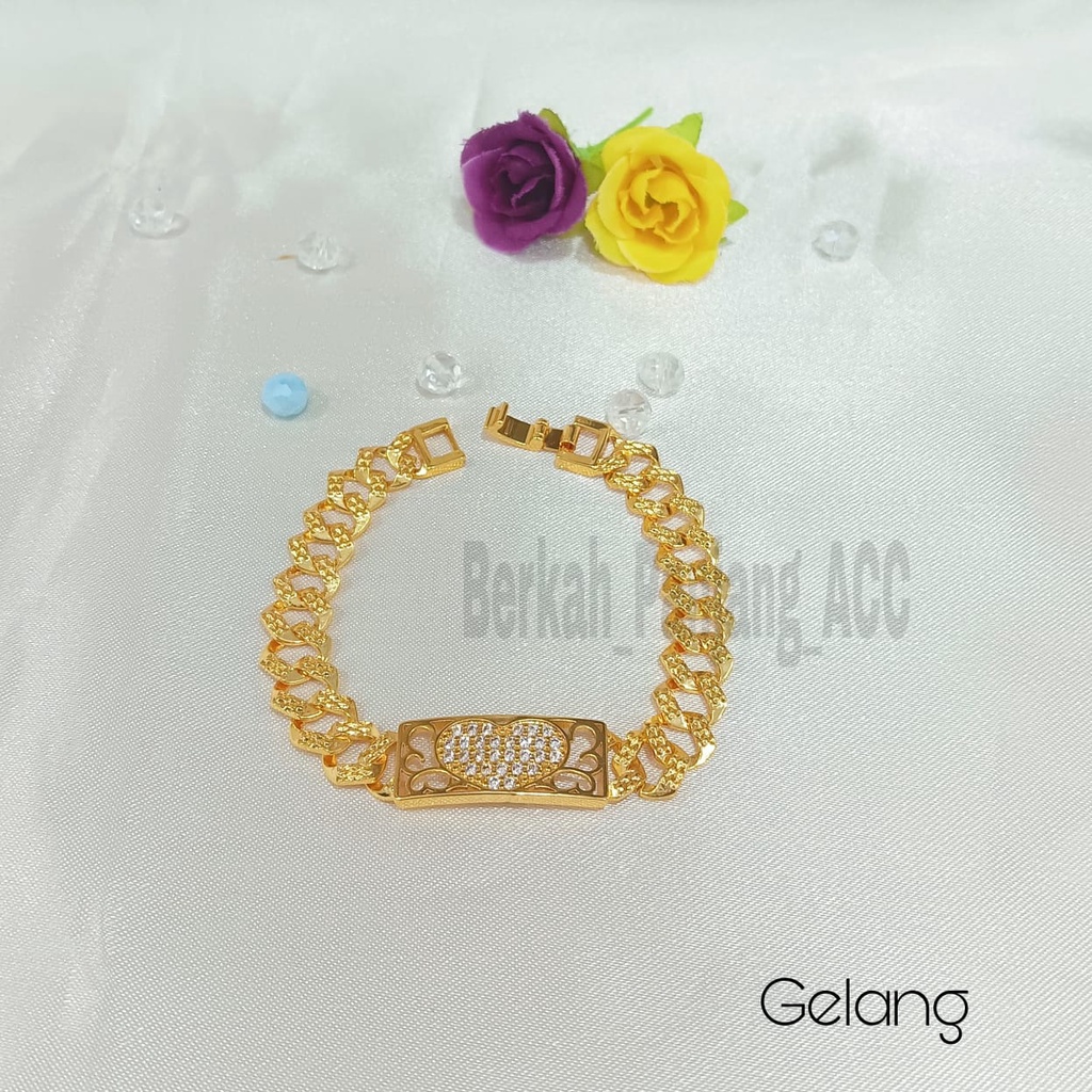 GELANG+CINCIN PLAT HATI DIAMOND SUPER ELEGAN KOREA PERHIASAN ANTI KARAT DAN ANTI LUNTUR