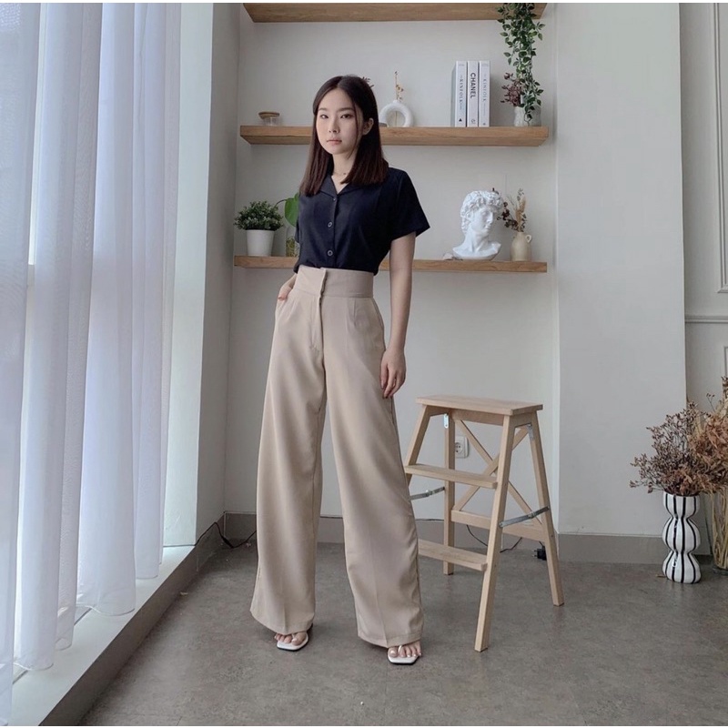 ZOEY CULLOTES KOREA LONG PANTS - CELANA KULOT WANITA PREMIUM - CELANA  KERJA PANJANG FORMAL WANITA - FLOWY PANTS - CELANA BAHAN - HADIAH ATAU KADO ULTAH CEWEK