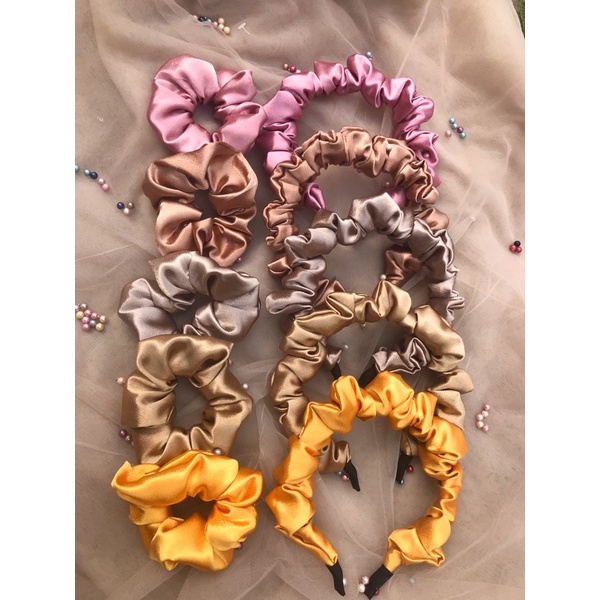 HEADBAND SCRUNCHIE GLOSSY SATEEN SILK PREMIUM GAYA KOREA