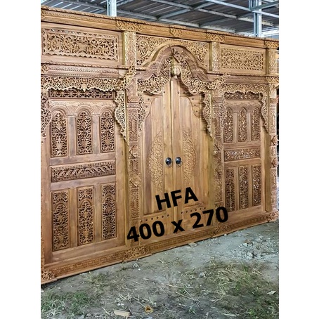 PINTU GAPURA GEBYOK KAYU JATI UNTUK RUMAH BESAR/MASJID/MUSHOLLA