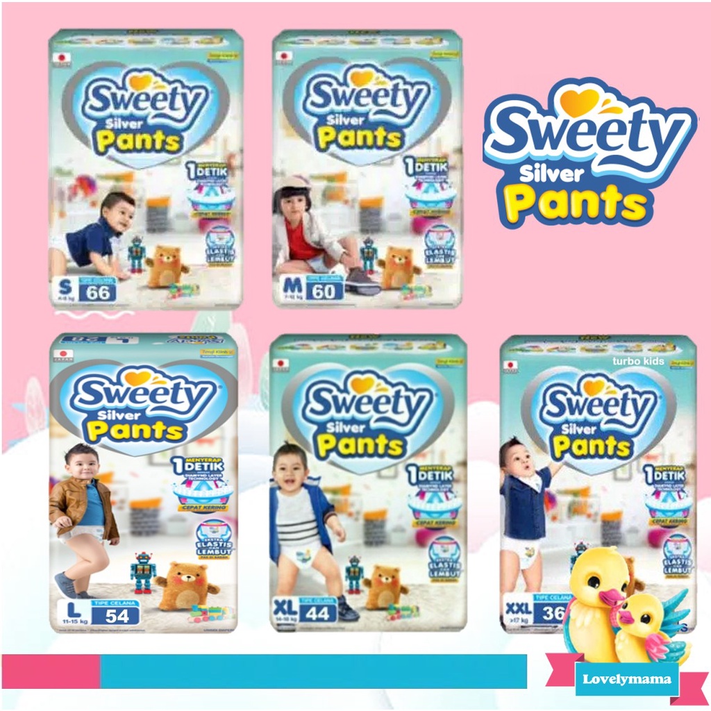 Sweety cloud soft silver pants S66 M60 L54 XL42 XXL32 Sweety S 66 M 60 L 54 XL 42 XXL 32 celana sekali pakai baby pants lovelymama lovelymama411