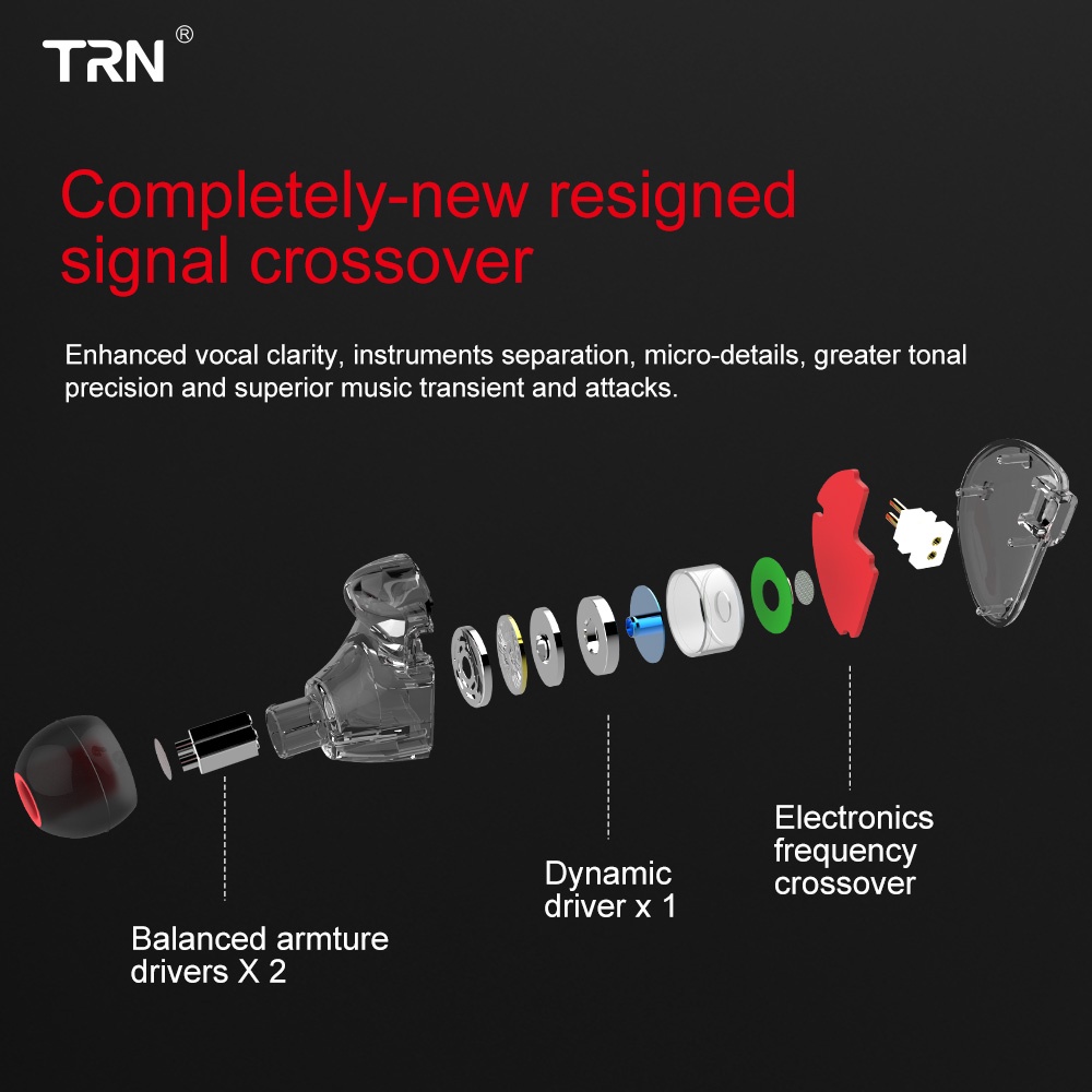 TRN V30 2BA 1DD Triple Hybrid Drivers Bass In-Ear Earphone HIFI Microphone