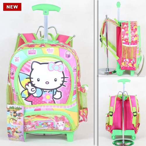 Tas Dorong Anak Cewek Troli Motif Hello Kitty Pink Hijau