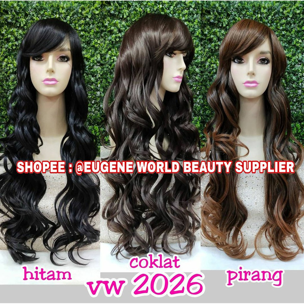 RAMBUT PALSU WIG WANITA PANJANG CURLY GELOMBANG WAVE WAVY KERITING NATURAL RAMBUT ASLI HITAM 2026