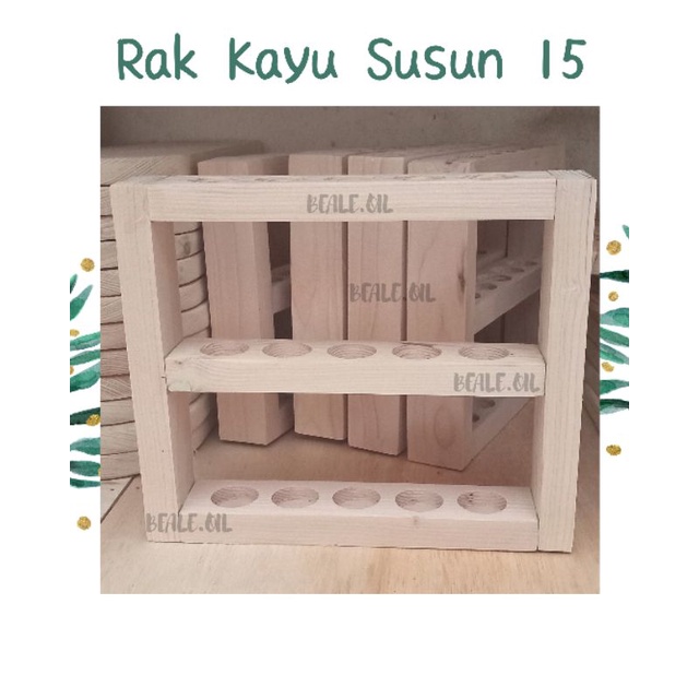 Rak Kayu Essential Oil Botol isi 15 Wooden Rack Oil Gantung Susun Tangga wooden rack oil