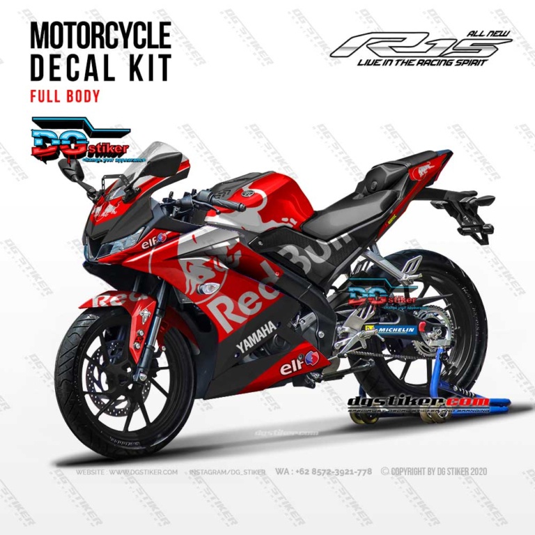 Decal Striping R15 V3 Merah Hitam Redbull DG Stiker