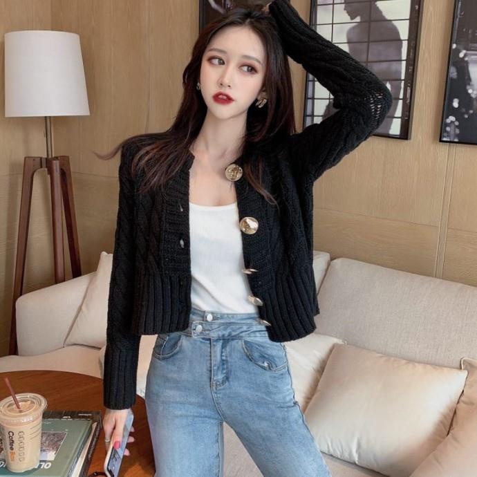 Retro debutante pendek rajutan cardigan musim gugur dan musim dingin Baru selebriti Internet pelangsing sweater mantel Korea gaya wanita top