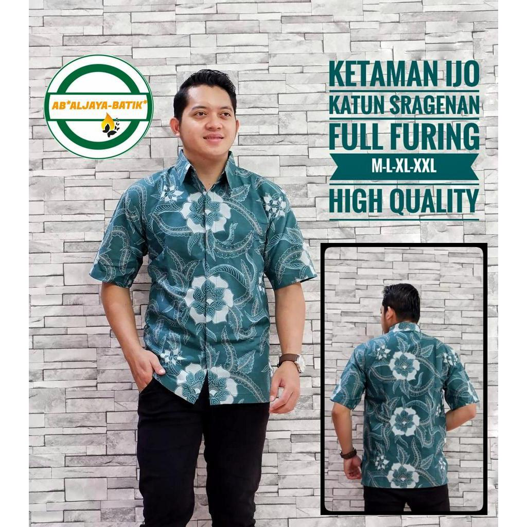 Hem Batik Pria Exclusive Warna Hijau Batik Lengan Pendek Warna Hijau Terbaru KETAMAN IJO