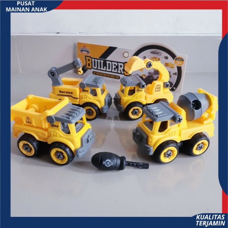 ( BISA COD ) Mainan Anak Mobil Truk Bongkar Pasang DIY Obeng Toy Car Mixer Truck 1 set Kemasan Kantong