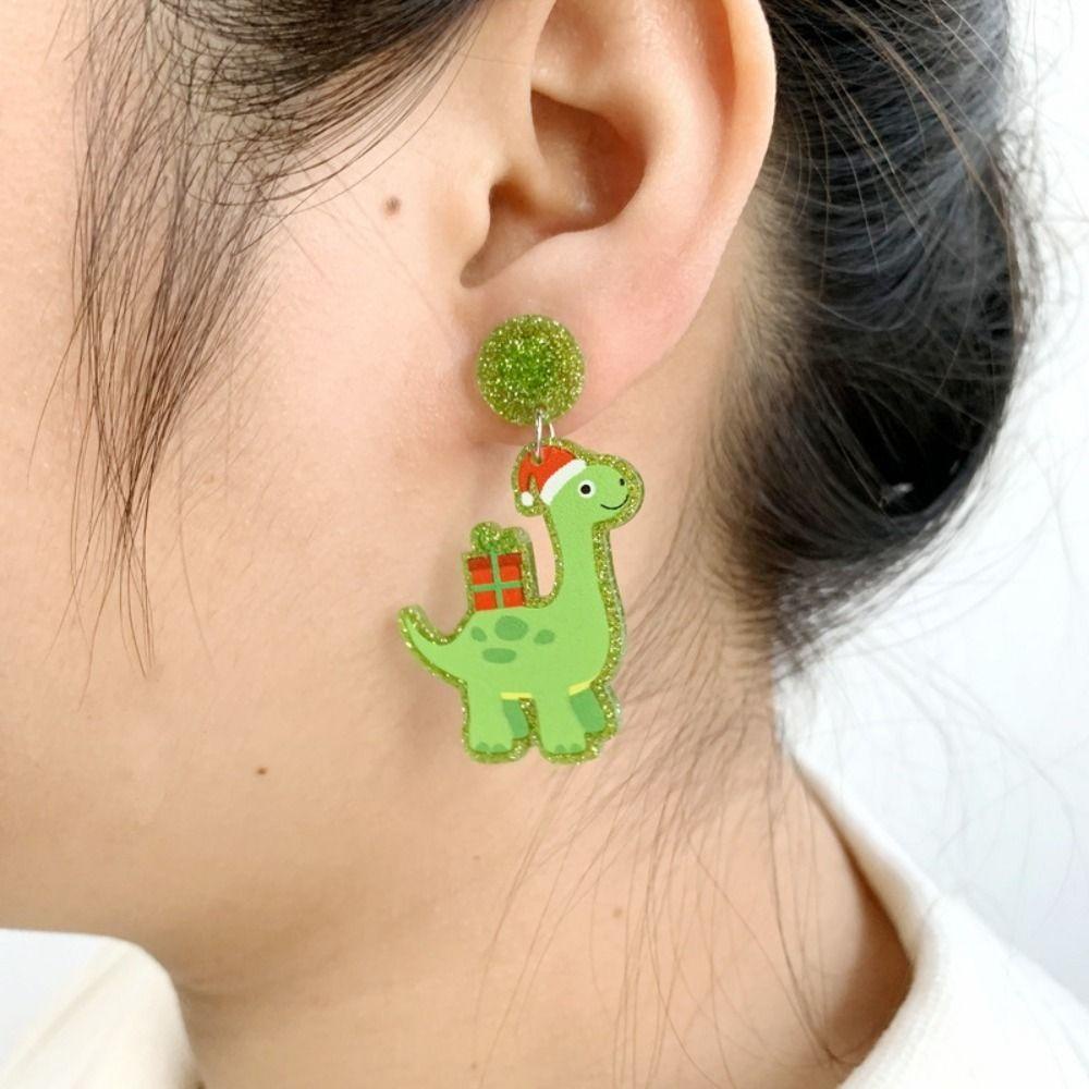 Mxbeauty Anting Natal Lucu Akrilik Dinosaurus Hadiah Tahun Baru Xmas Pohon Wanita Perhiasan