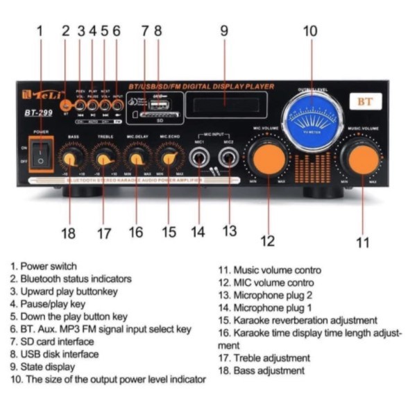 COD Power Amplifier Karaoke FLECO BT-299 Ampli Bluetooth Stereo Karaoke FLECO BT-299