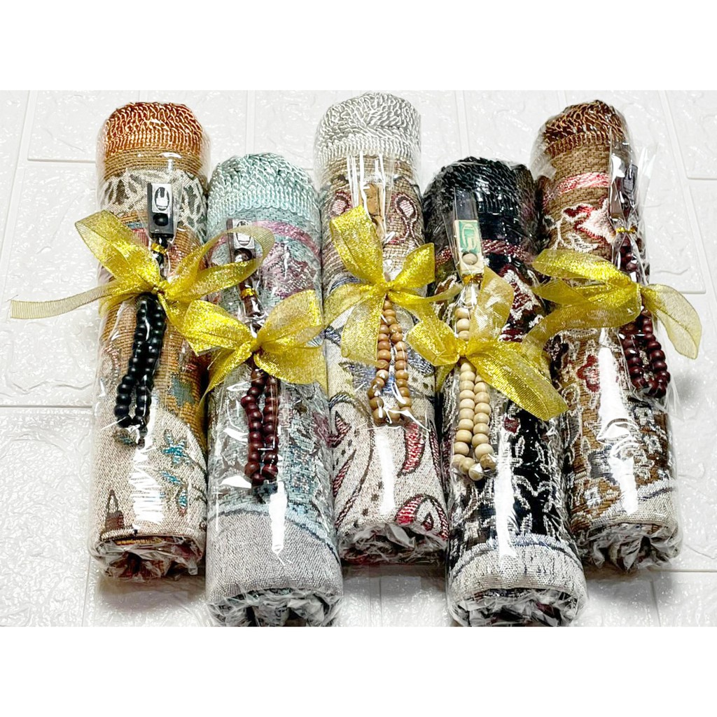 Paket Souvenir Sajadah Tenun Shenille Turkey + Tasbih Pita