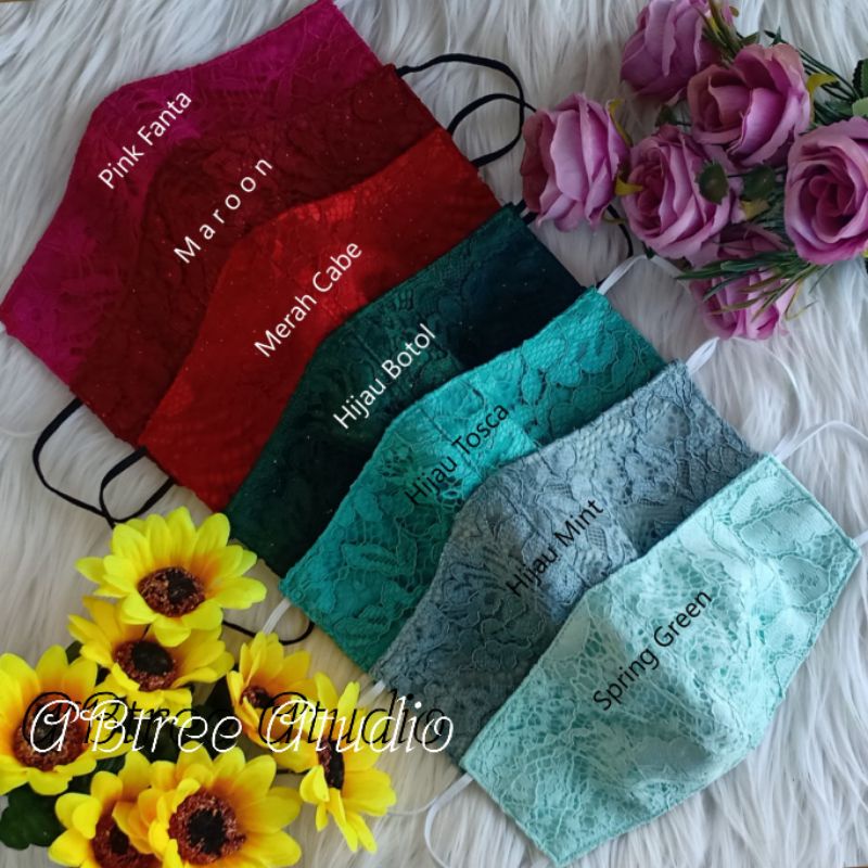 Masker Brokat Utk akad nikah pesta wedding pengantin BS REQUEST WARNA | brukat broklat bruklat tile