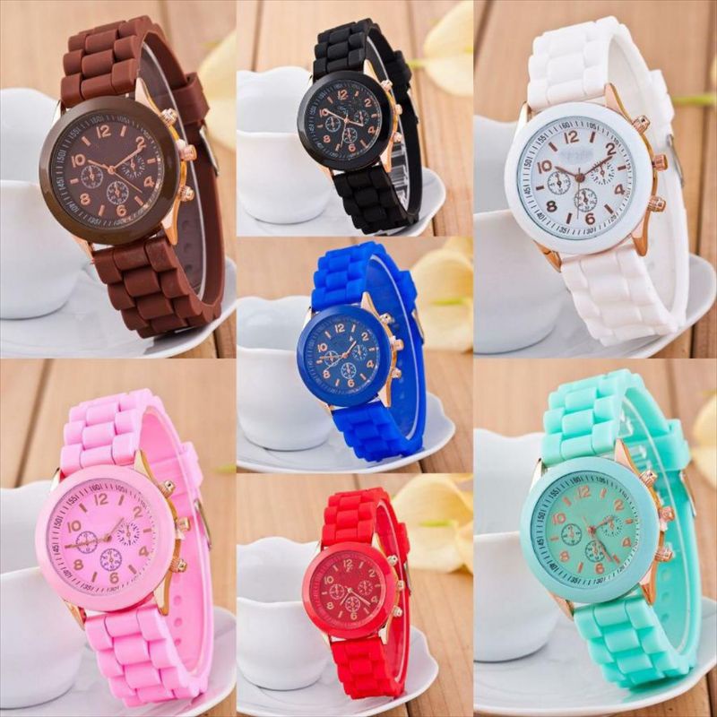 JAM TANGAN KOMPPAS KOLOONIAAL STRIP RUBBER BEWARNA CASSUAL (BEPINK OFFICIAL)