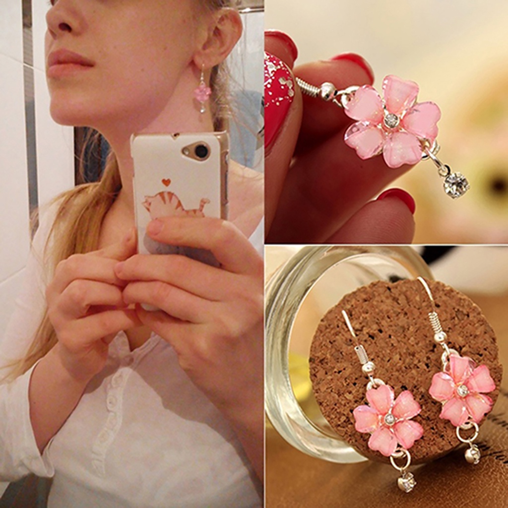 Hu Hu Hu Hu Hu Alat Bantu Pasang Kacamata♡ Anting Kait Gantung Wanita Desain Kelopak Bunga Hias Berlian Imitasi Gaya Elegan Untuk Pernikahan