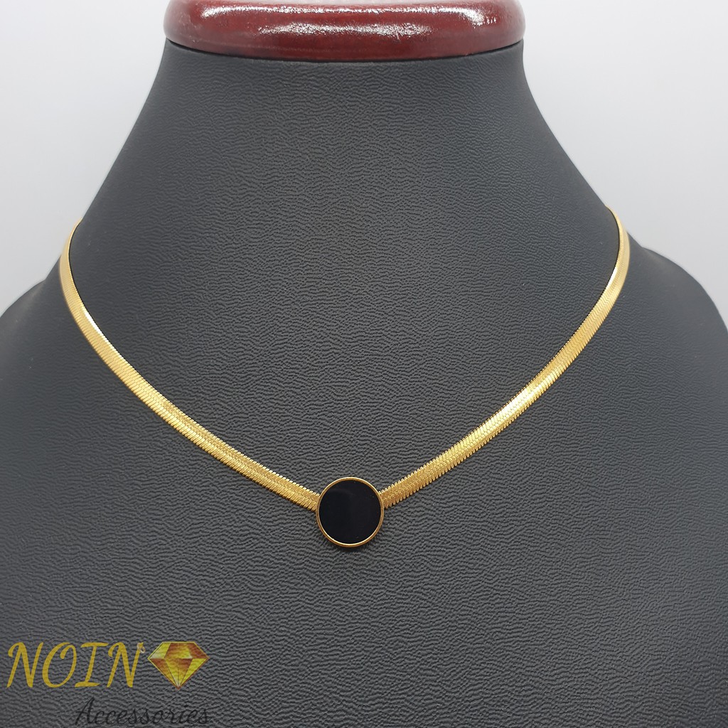 Kalung Titanium Wanita 18K Black Dot Simple - Aksesoris Wanita Korean Style Import KT-017