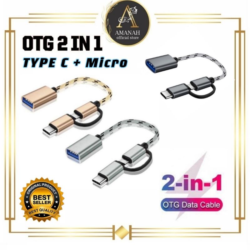 Kabel OTG 2 in 1 Type C / Micro OTG Multifungsi Bahan Besi High Speed USB V8 & Tipe C Tepsi 2in1