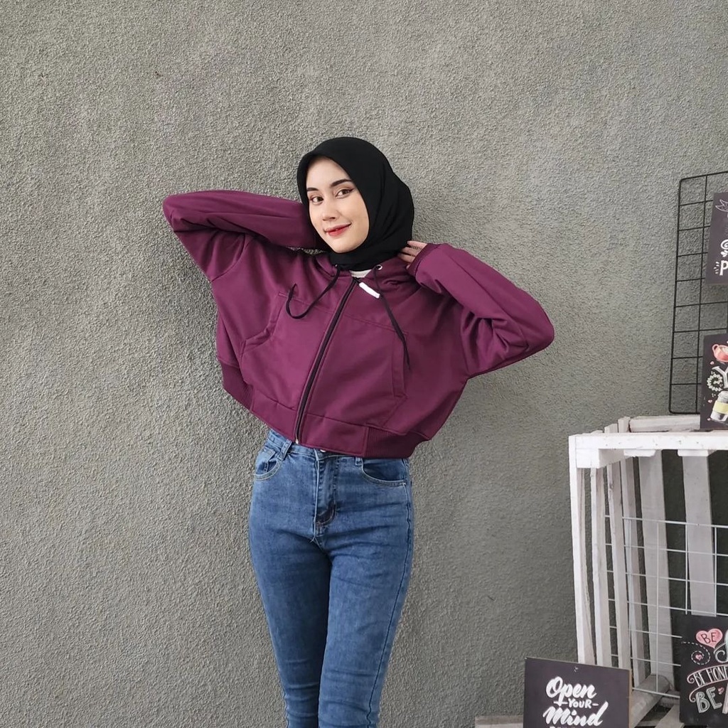 Basic crop zipper jacket | outer crop wanita