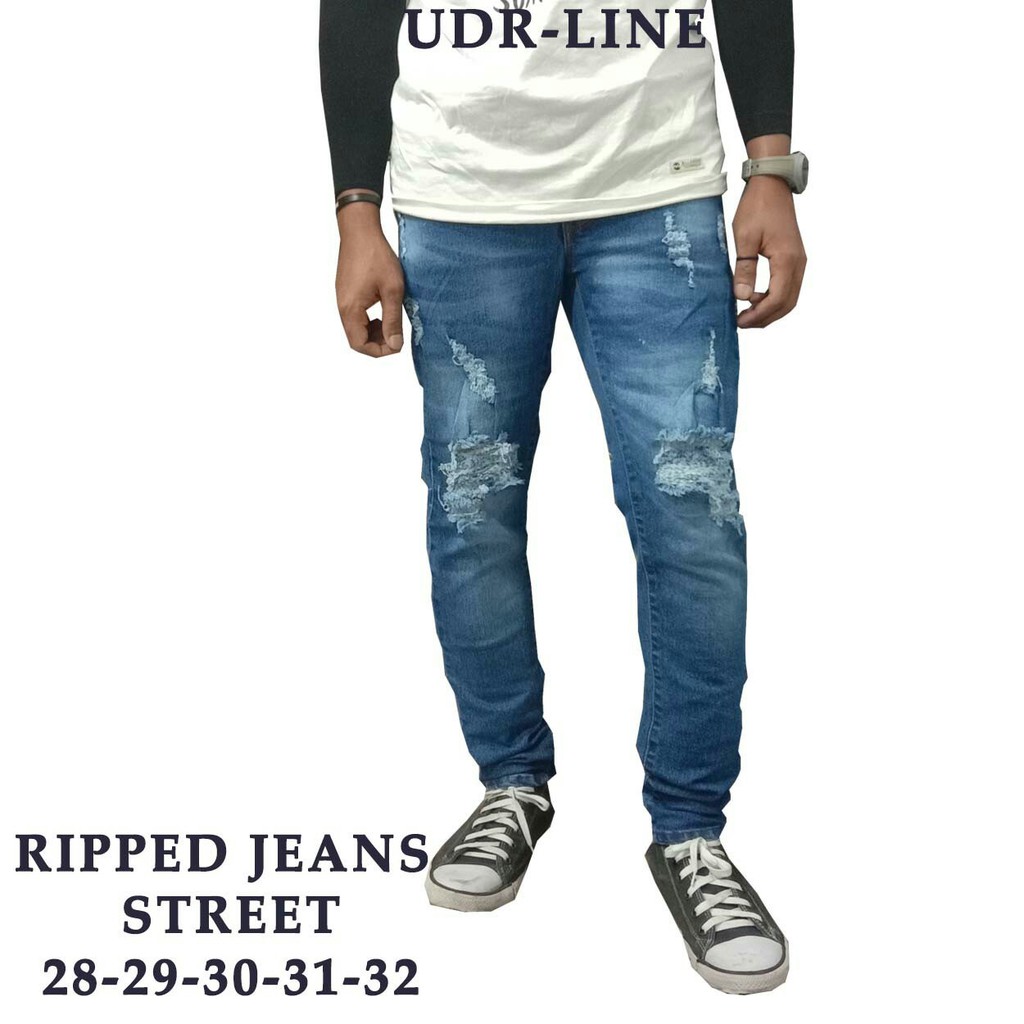 Celana Jeans Pria Skinny Biker Motor Ripped Knee Rips Sobek Robek Black Denim Streact Berkualitas S0