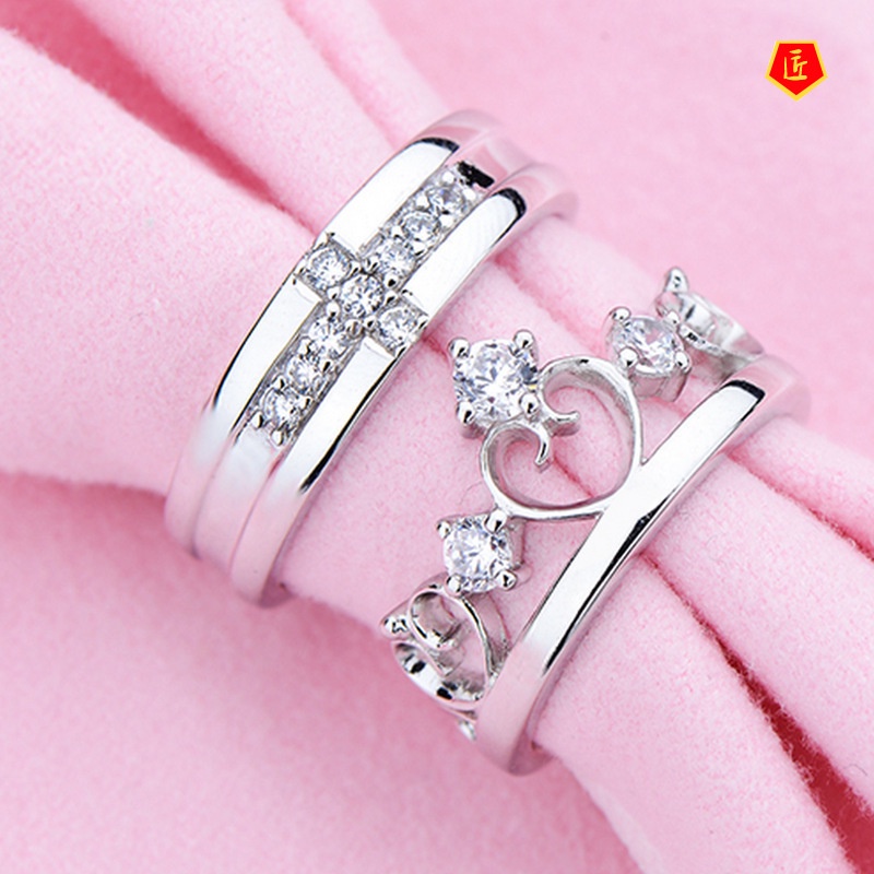 [Ready Stock]Silver Korean Crown Couple Ring Retro Simple