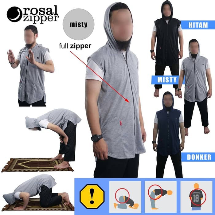 Rosal Zipper Rompi Shalat HOODIE Gamis Pria Gamis Laki Laki Fashion Muslim Pria