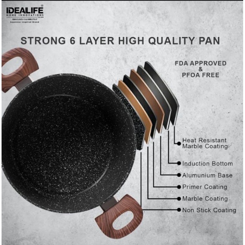 Idealife IL-20CR Panci Casserole Masak Tutup Kaca 20cm Rebus Kuah Air Induksi Spatula