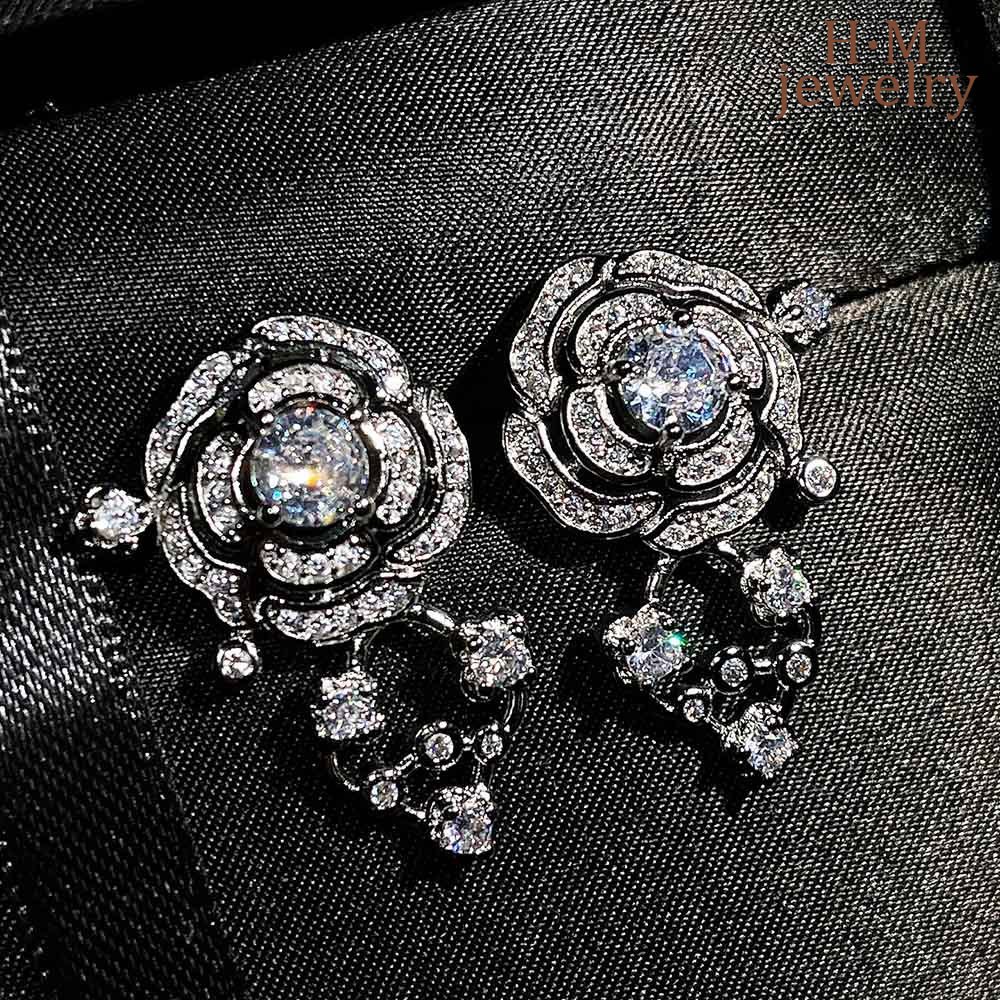 Set Kalunggelanganting Tusuk Bunga Mawar Camellia Bahan Silver S925 Untuk Wanita