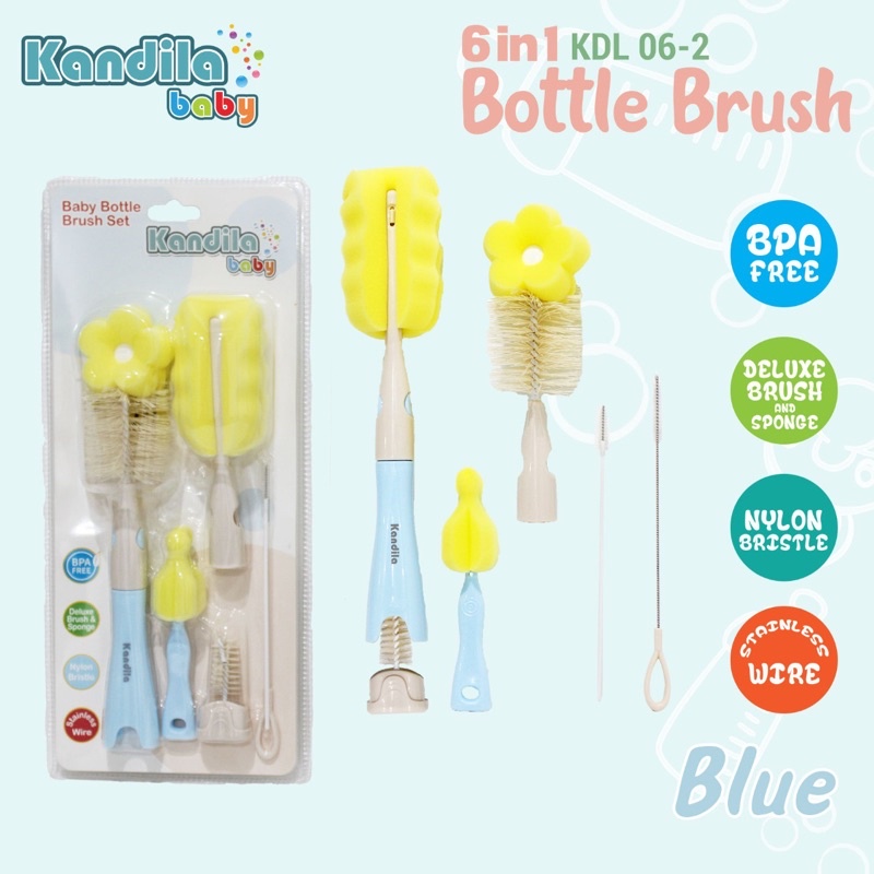 KANDILA / CROWN 6in1 SIKAT BOTOL Susu + Sedotan + Dot Bayi - Bottle + Straw + Nipple Brush SET - DELUXE - PA FREE